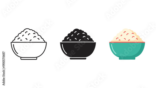 Three bowls of different food items are shown side by side Vector