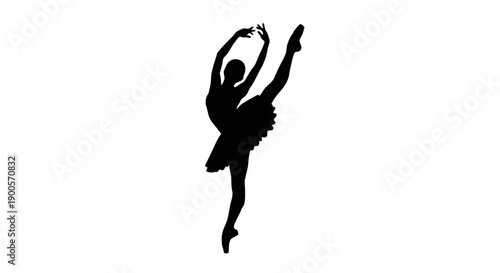 Silhouette of a ballet dancer performing an arabesque pose with one leg extended upwards.