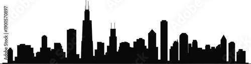 Black silhouette Chicago city skyline vector illustration with Willis Tower skyscraper urban architecture design modern buildings iconic landmark background