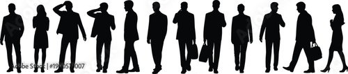 Black silhouette vector illustration of business people standing and walking in professional attire with briefcases for corporate design and decoration