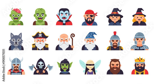 A collection of diverse pixel art character portraits, including fantasy creatures, historical figures, and mythical beings.
