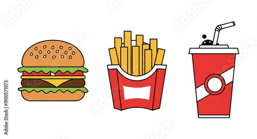 Burger fries and soda drink vector illustration.