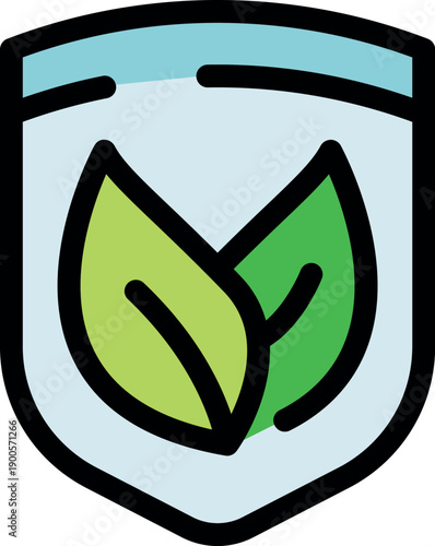 Shield with green leaves symbolizes environmental protection, eco conscious initiatives, and sustainable practices