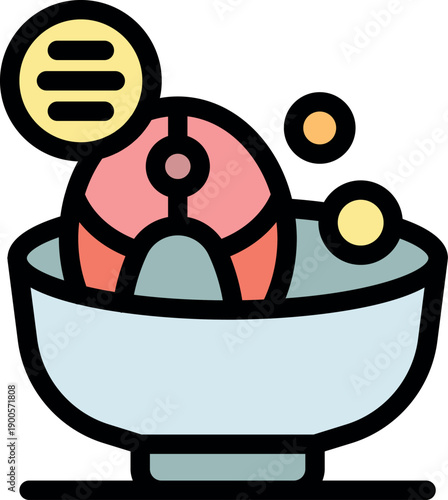 Salmon fillet is cooking in a bowl, with spices and herbs being added for flavor enhancement