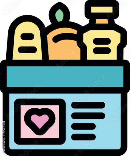 Donation box containing food and other necessities, symbolizing charity and support for those in need