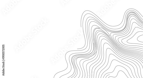 Abstract topographic map lines creating a dynamic, flowing pattern on a white background.