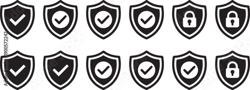 Shield icons with check marks and locks for security concepts