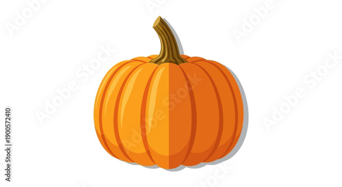 A vibrant orange pumpkin with a textured stem stands against a clean white background.