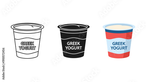 Three yogurt cups with different designs and labels Vector