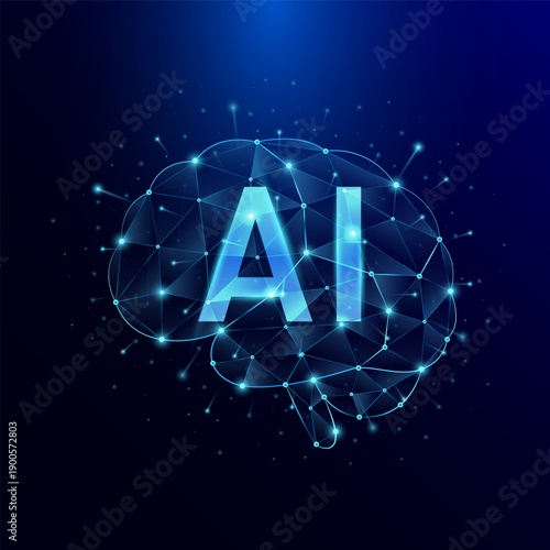 Ai Artificial Intelligence in brain transparent polygon. AI technology plays a crucial role in shaping businesses of the future. Vector.