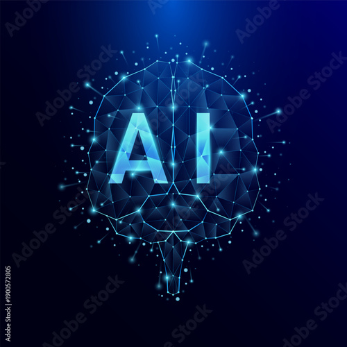 Ai Artificial Intelligence in brain transparent polygon. AI technology plays a crucial role in shaping businesses of the future. Vector.