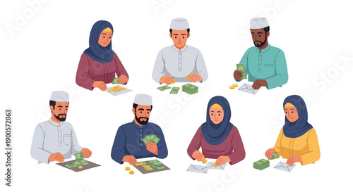 Muslim people handling money for finance and business