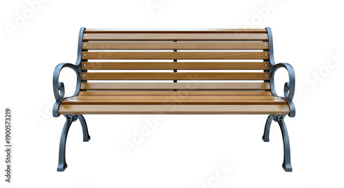 Park Bench with Wooden Slats and Ornate Metal Frame