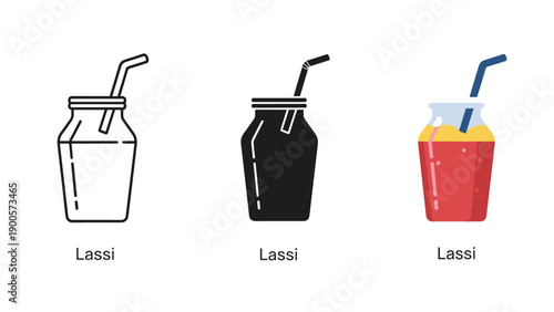 A set of three different colored drinks with straws Vector