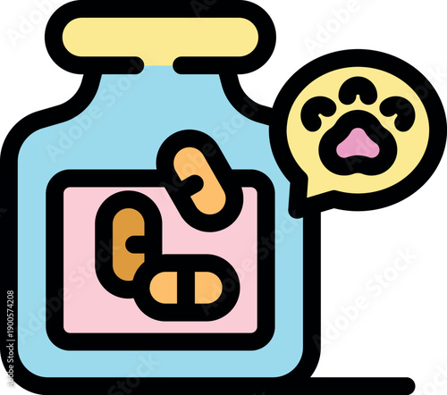 Pet medicine bottle containing vitamins and supplements for promoting animal health and well being