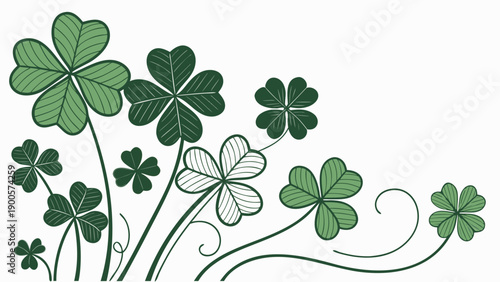 Vector illustration of a green four leaf clover and shamrock pattern featuring Irish nature elements for luck on St Patrick's Day