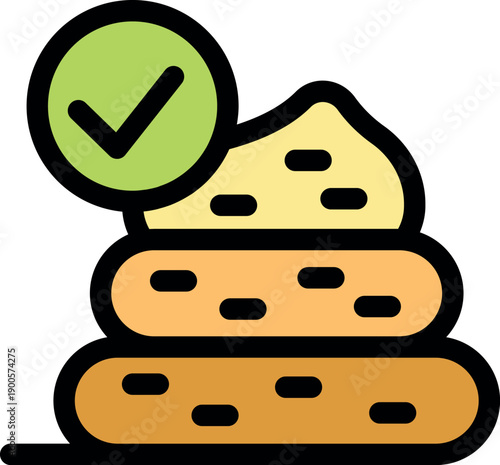 Compost pile with check mark indicating successful decomposition and suitability for organic gardening
