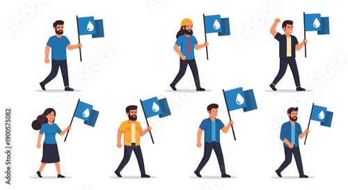 Protesters with flags demonstrating for water conservation