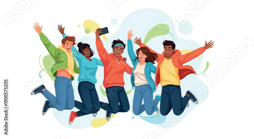 Happy friends jumping celebrating friendship togetherness