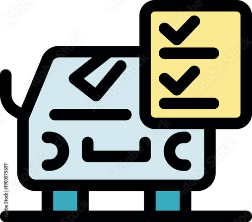 Car passing technical inspection with a checklist showing approval marks, representing successful vehicle maintenance and roadworthiness