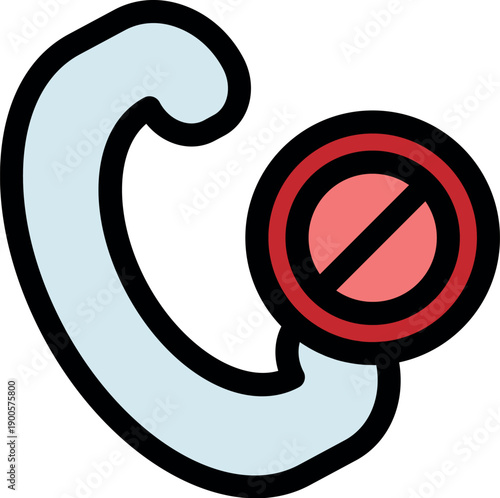 Phone handset with red forbidden sign is showing missed call or unavailable service