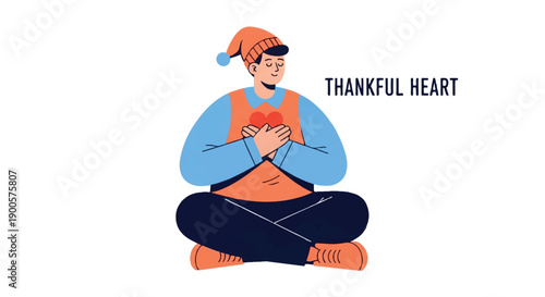 Thankful person meditating with heart symbol