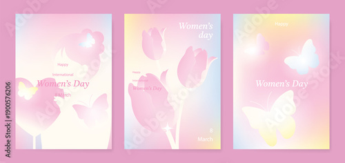 International Women's Day March 8 Greeting card set of Pink number 8 with flower on pink background