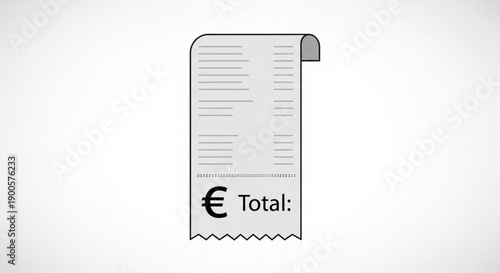 Illustration of a receipt with euro symbol and total label on a clean white background from a straightforward viewpoint