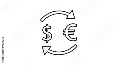 Currency exchange illustration depicting dollar and euro symbols in a circular arrow motion
