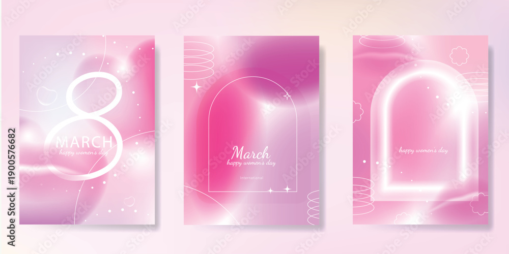 Naklejka premium International Women's Day March 8 Greeting card set of Pink number 8 with flower on pink background