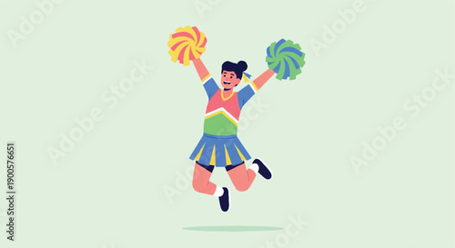 Cheerleader jumping with pom-poms