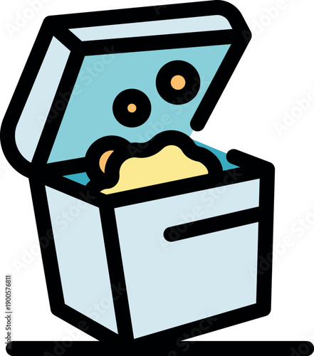 Treasure chest opening, revealing gold coins and magical smoke, in a flat, colorful icon style