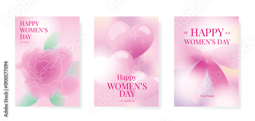 International Women's Day March 8 Greeting card set of Pink number 8 with flower on pink background