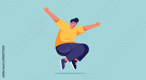 Jumping man with arms raised, joyful celebration