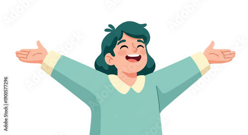 Happy woman with arms raised with transparent background