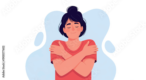 Woman hugging herself with transparent background