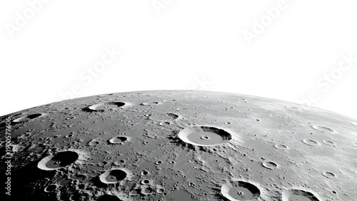 Detailed grayscale texture of the moon’s surface isolated on transparent background