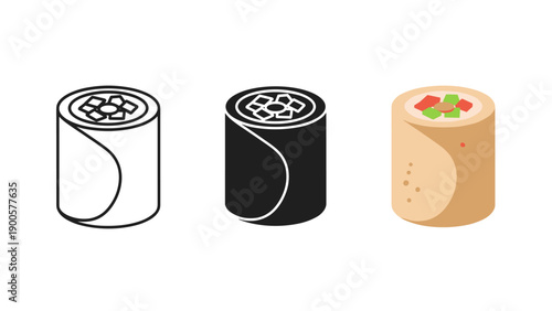 Three sushi rolls with different fillings and colors Vector
