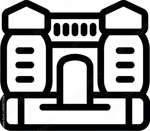 Inflatable bouncy castle with towers and entrance, symbolizing fun, play, and entertainment for kids