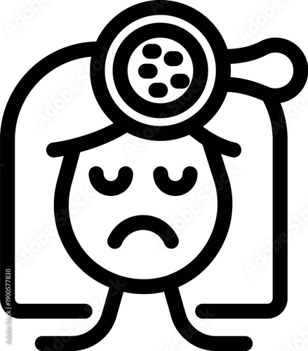 Sad woman with closed eyes and negative thoughts inside her head, representing mental health issues and depression