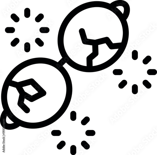 Broken eyeglasses with fireworks exploding around, celebrating new year's eve