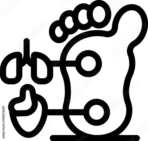 Foot reflexology chart showing connection between lungs, heart, and specific pressure points on the foot, promoting holistic health