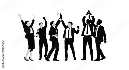 Successful business team celebrating victory and giving high five