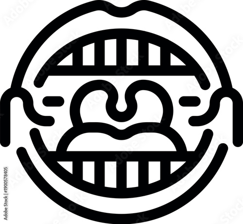 Open mouth showing throat and tongue, simple black and white line art icon of human oral cavity