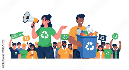 Recycling event with diverse group promoting environmental awareness