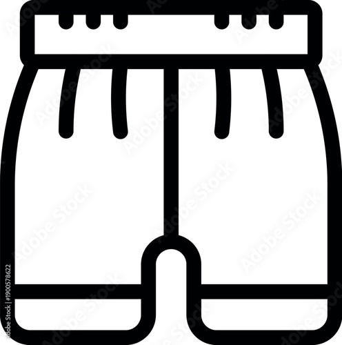 Simple black and white line art icon of boxer shorts, representing men's underwear, sportswear, and athletic apparel