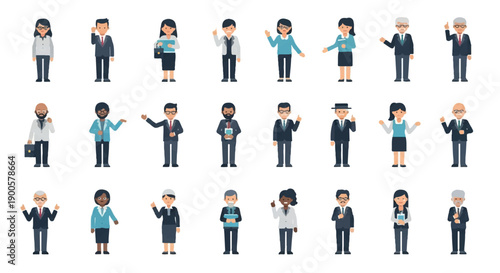 Diverse business professionals in suits with various poses