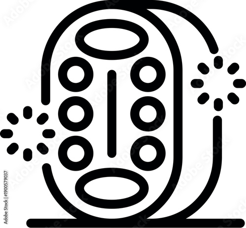 Smart speaker playing music with lighting effect, simple black lineart icon