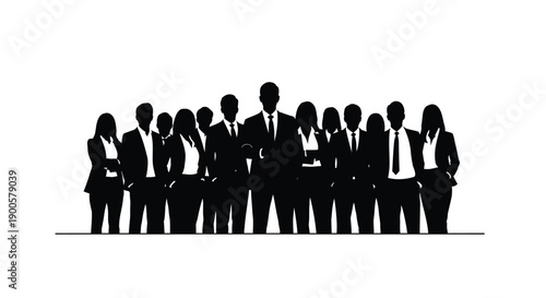 Large Group of Professional Business People Silhouettes Standing