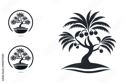 Vector image of coconut tree bonsai mascot logo suitable for use in logo design of oil, oil, bio oil, vegetable oil, vegetable shop, natural resources, coconut, plant, vegetable, community companies
